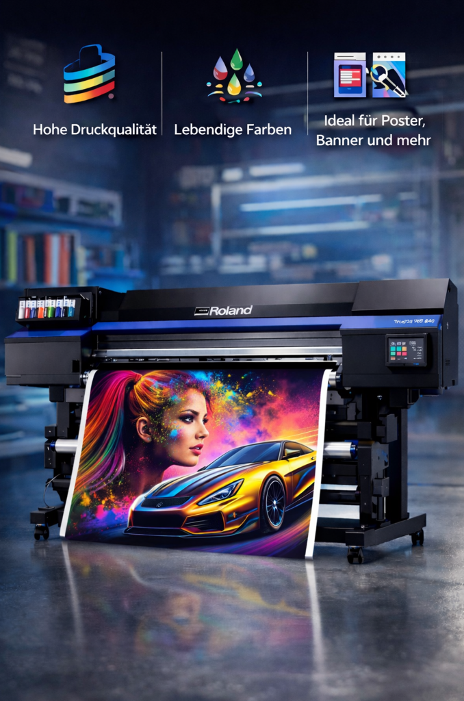 Grossformat Digitaldruck Banner Poster Folien Selbstklebefolien Sticker Label Etiketten Baupläne Tapeten Roland VG HP Latex UV Druck